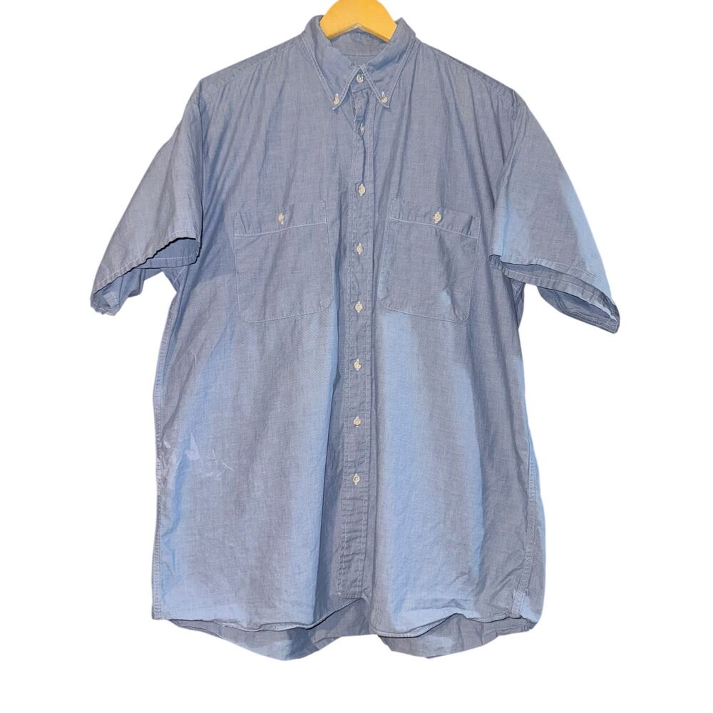Vintage Lands End Chambray Button Down Shirt Men LG Tall Distressed Work Utility
